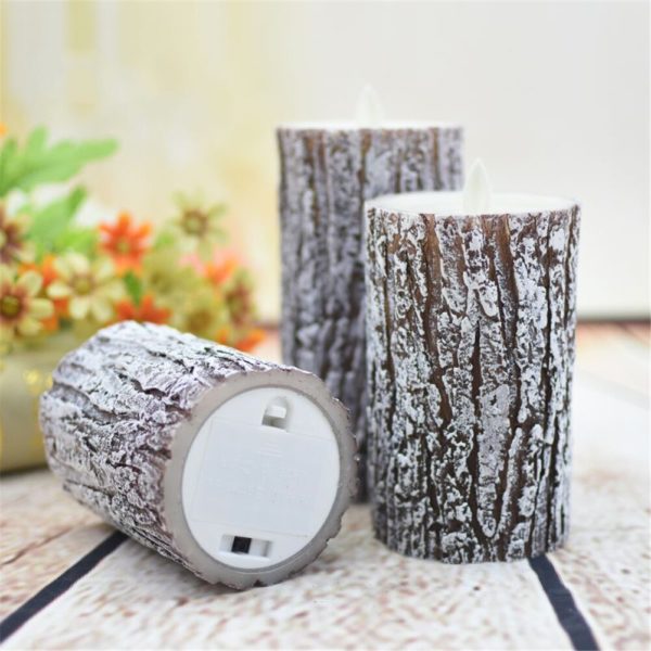 Flameless Pine Bark Candles,tree bark candles,bark pillar candles,bark led candles,rustic pine bark led candles