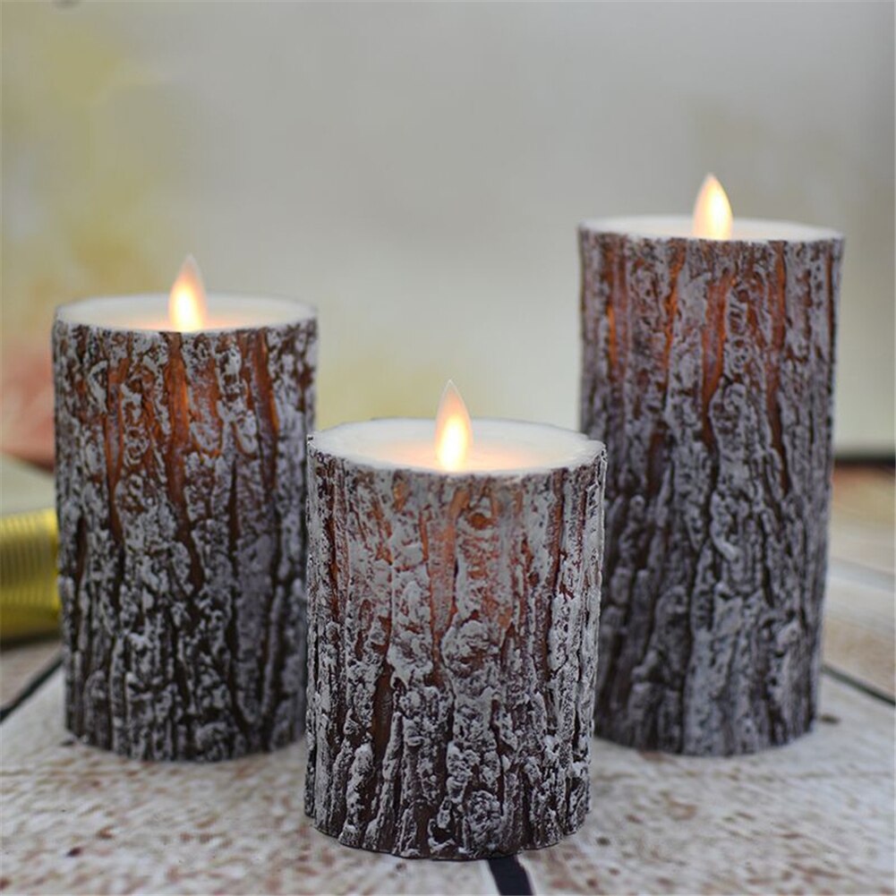 Flameless Pine Bark Candles,tree bark candles,bark pillar candles,bark led candles,rustic pine bark led candles